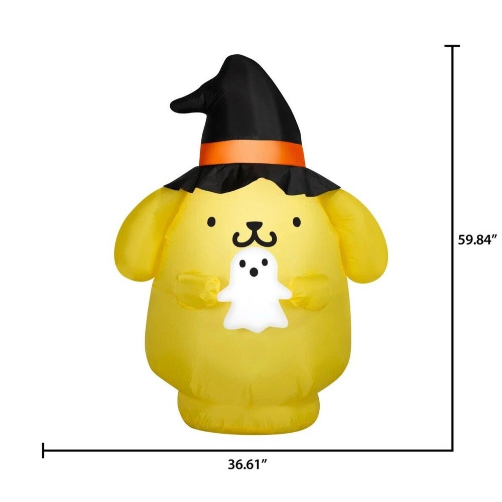 Hello Kitty Pompompurin Witch Hat & Ghost Light Up Halloween Yard Inflatable 5' - Picture 6 of 8